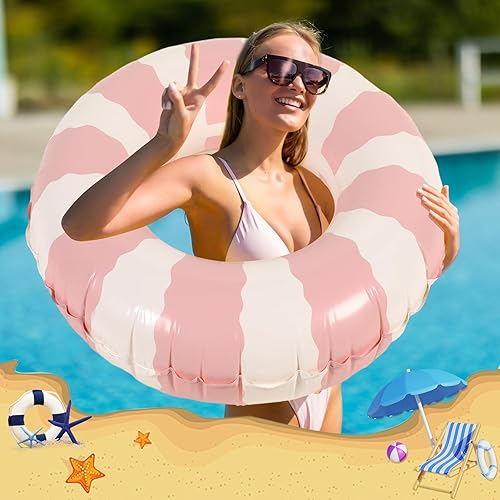 Miniatura 7 de Simgoing Flotador inflable de piscina de 3 piezas, diseño clásico a rayas, para niños, adultos, despedidas de soltera, adolescentes, tubos de