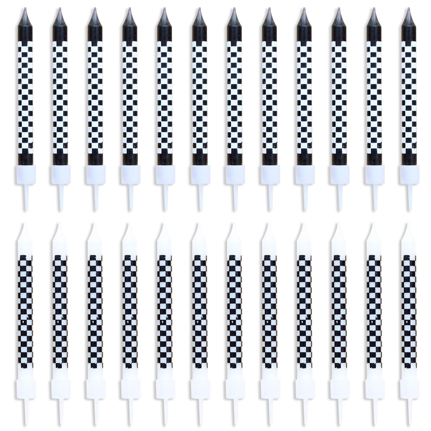 Wufgwbd Black And White 24 Checkered Candle Set, Checkered Candles, Sparkler Candles For Cake, Birthday Cake Candles, Birthday Cake Decorations