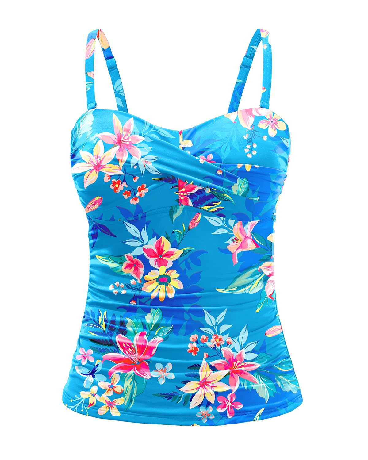 Tankini Top for Women Tummy Control Bathing Suit Bandeau Swim Tops Only