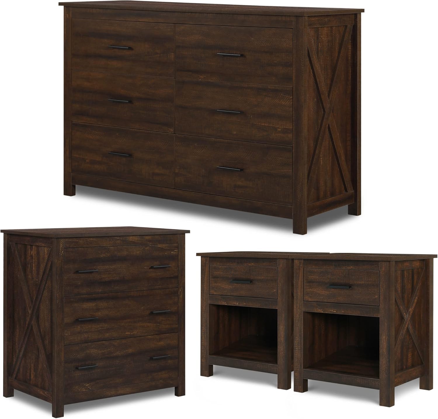 LYNSLIM Farmhouse Bedroom Set，4 PCS Wooden Dressers and