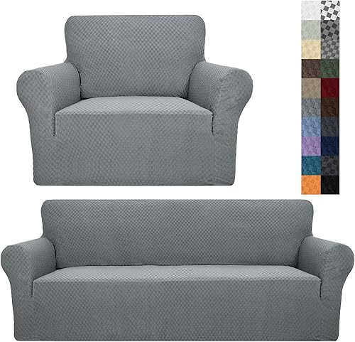 YEMYHOM Funda para sofá de tamaño grande + funda para sillón de tamaño pequeño (gris claro)