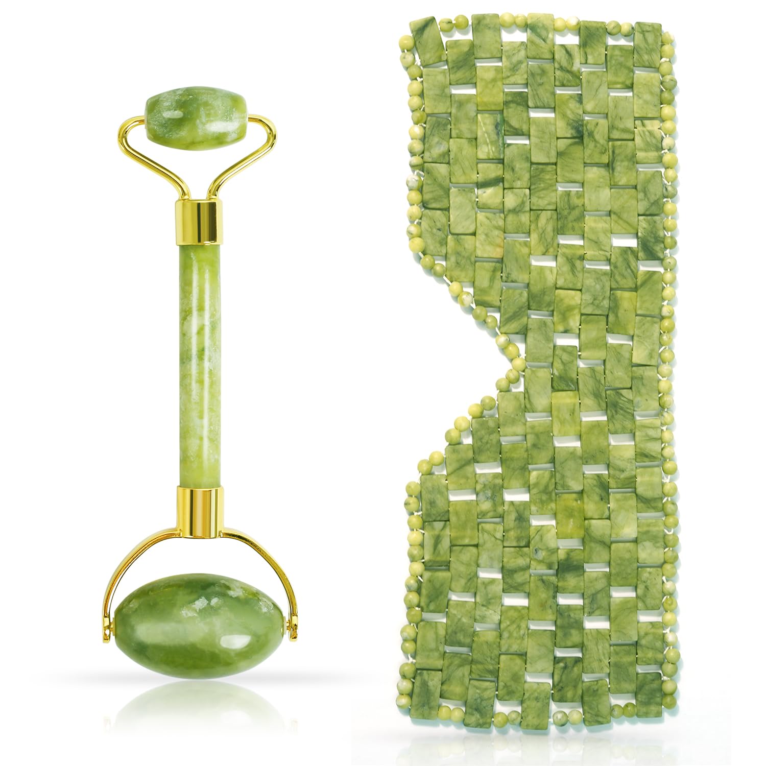 Jade Eye Mask and Jade Roller Set, Jade Stone Face Mask and Facial Rollers Massager Skin Care Tool, Face and Eye Massager