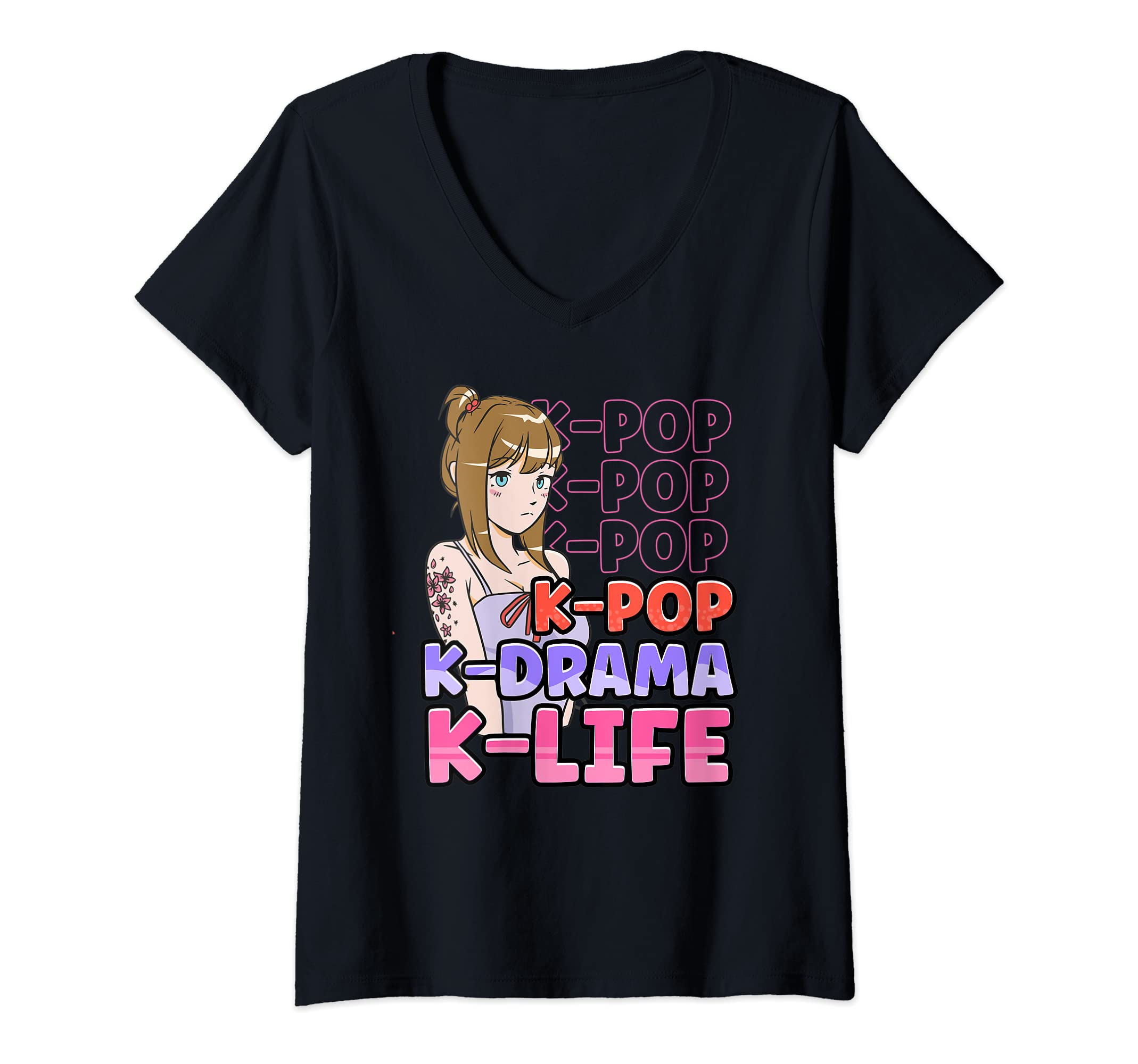 Womens K-Pop K-Drama K-Life Kpop Style V-Neck T-Shirt