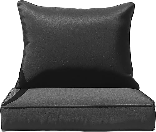 Miniatura 1 de Cojines de asiento profundo para sillas de exterior, impermeables, para respaldo y asiento profundo para muebles de jardín (negro)