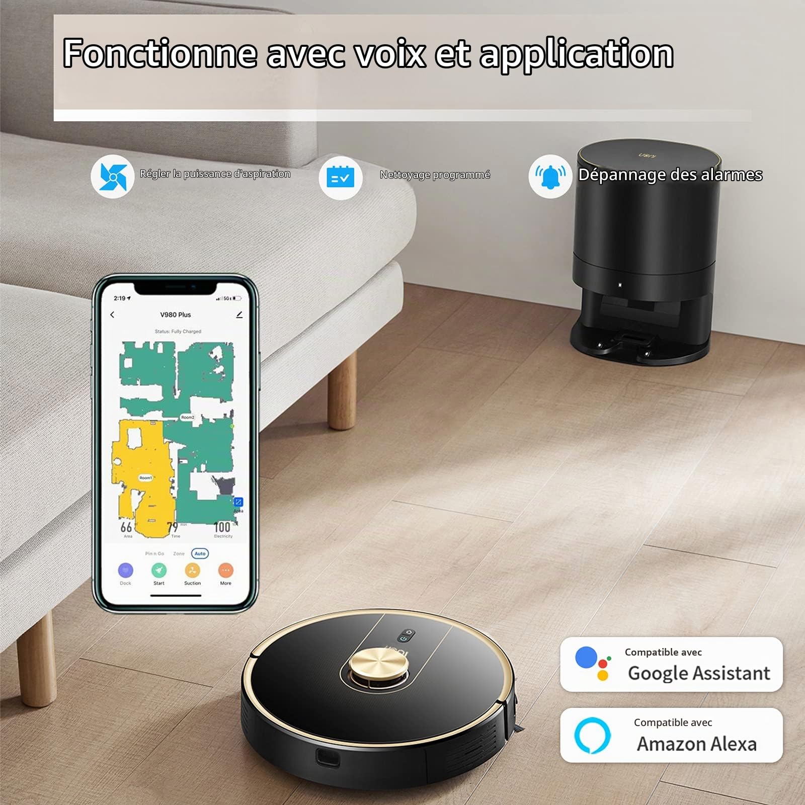 UONI V980Plus Robot Vacuum Cleaner and Floor Washer with Self