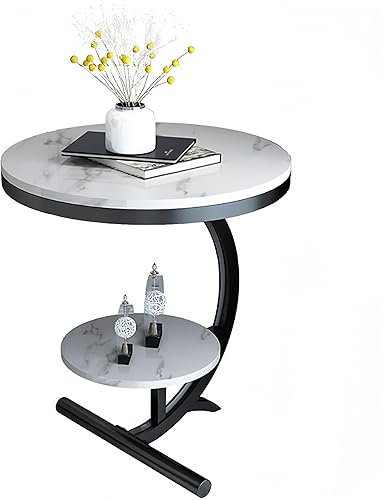 CYYTLFSD Sofá de mármol de lujo, mesa auxiliar de esquina redonda de 2 niveles para sala de estar, sofá de hotel, mesita de noche (negro y blanco)