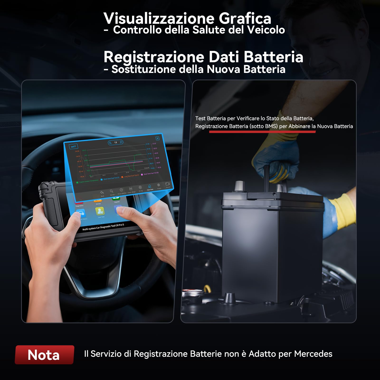 CR Pro S Strumento diagnostico bidirezionale per tutte le auto, codifica ECU per Audi/BMW/VW, scanner OBD2, touch screen/49 resetti/4000+ test/registrazione batteria