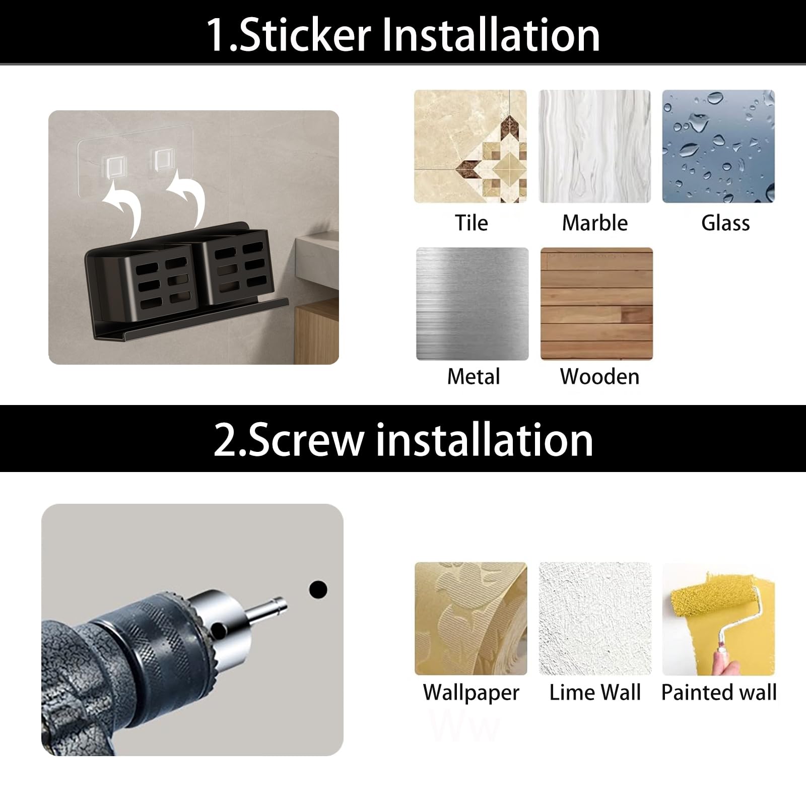 Soporte de aluminio para cepillo de dientes eléctrico, soporte para cepillo de dientes montado en la pared para baño (cuatro ranuras negras)