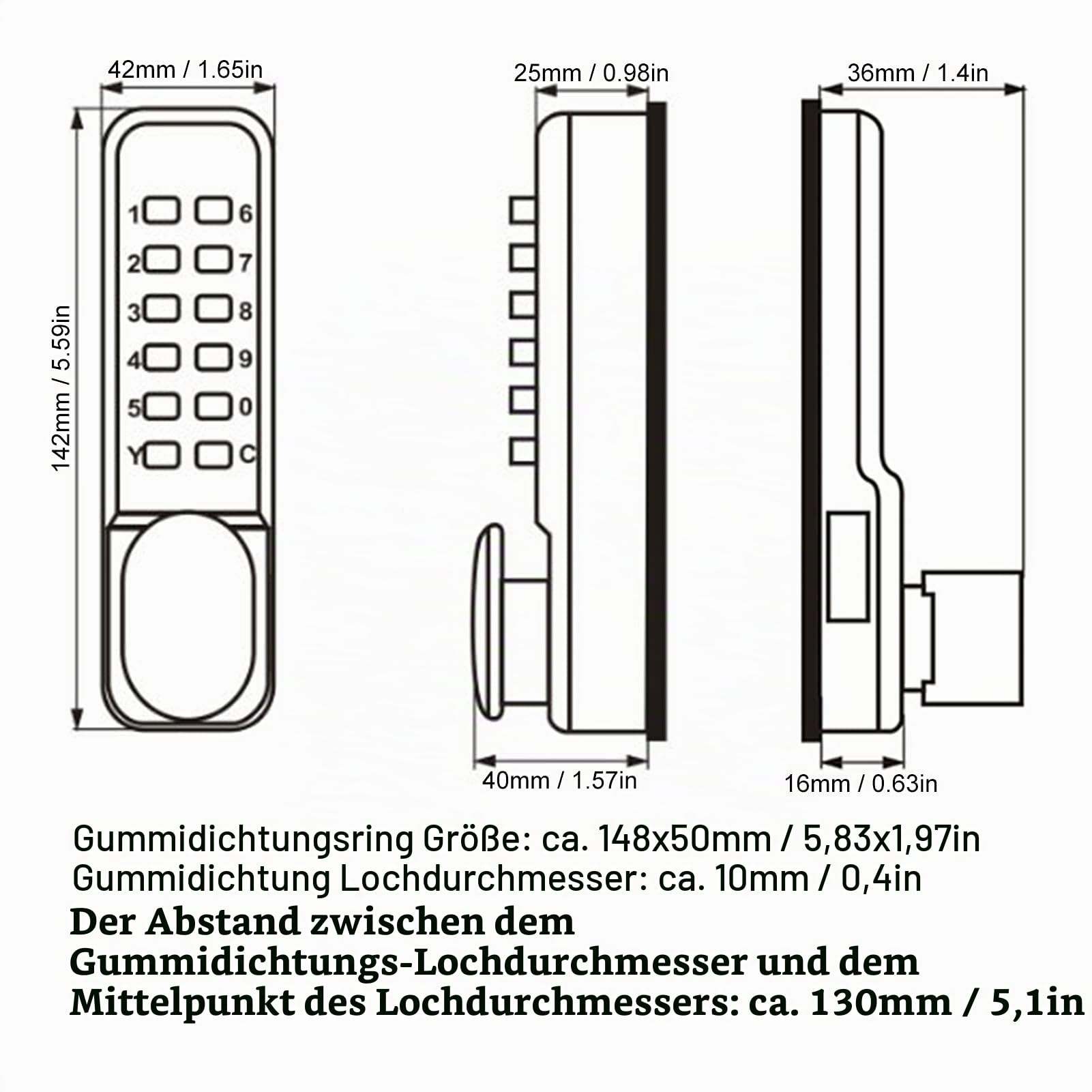 Mechanisches Zahlenschloss Tür, Mechanisches Codeschloss Gartentor Wasserdicht Türschloss mit Zahlencode Außen, Schlüsselloses Türschloss mit Mechanischem Codeschloss für Bidirektionale Tür, Silber
