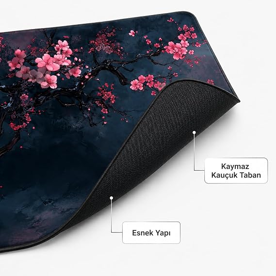 McStorey ZEN XXL Oyuncu Mouse Pad 90x40 cm 3mm Dikişli Kenar Kaymaz Taban Büyük Masaüstü Mouse Pad Gaming Mousepad Ofis ve Çalışma Masası Japon Temalı Sakura Koleksiyonu