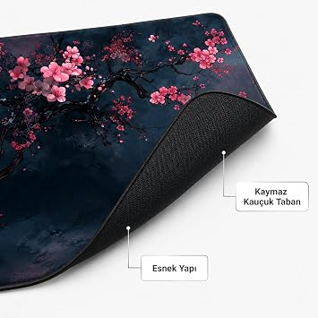 McStorey ZEN XXL Oyuncu Mouse Pad 90x40 cm 3mm Dikişli Kenar Kaymaz Taban Büyük Masaüstü Mouse Pad Gaming Mousepad Ofis ve Çalışma Masası Japon Temalı Sakura Koleksiyonu