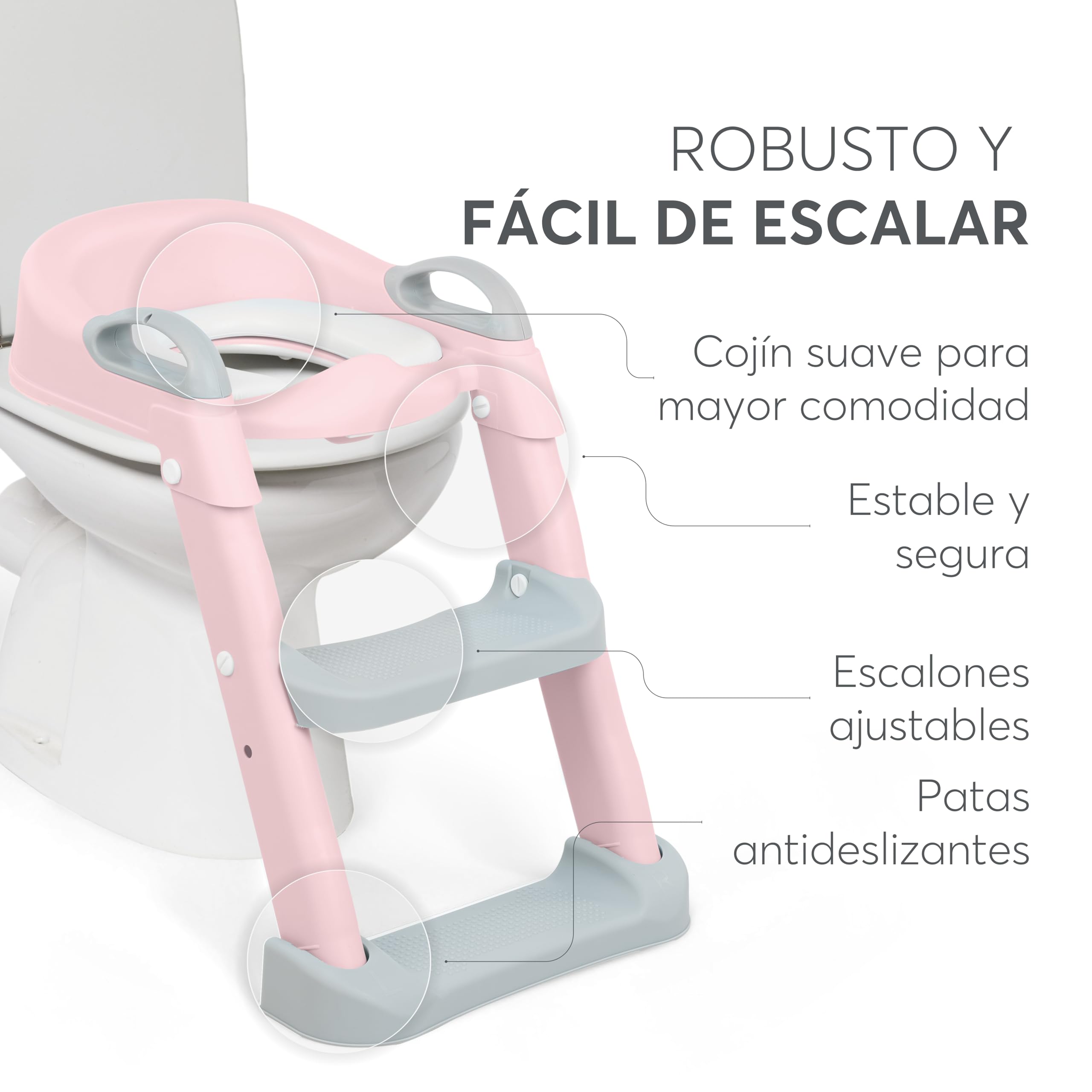 KikkaBoo Adaptador WC Niños y Reductor Sanita Bebé LEA, Plegable y Ajustable, Diseño Anatómico, Acolchado Extraíble y Suave, Antideslizante, con Escalera, 18+ Meses, Rosa