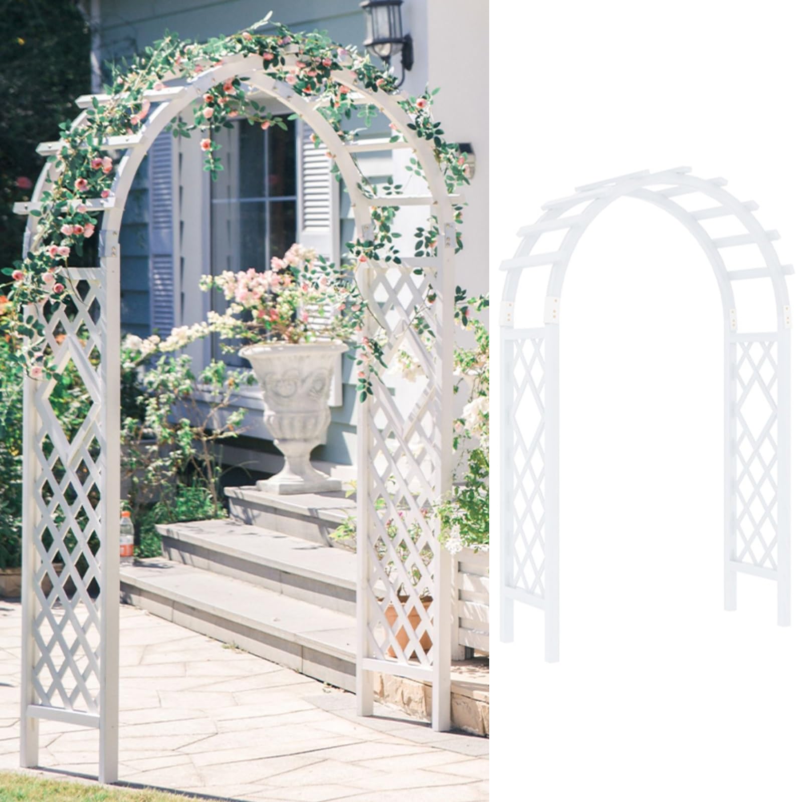 Weißer Patio Gartenbogen, Rosenbogen Holz, Hochzeitsbogen, Hintergrundrahmendekoration für den Außenbereich Oder Spalier für Kletterpflanzen(Size:140cm/55inch)