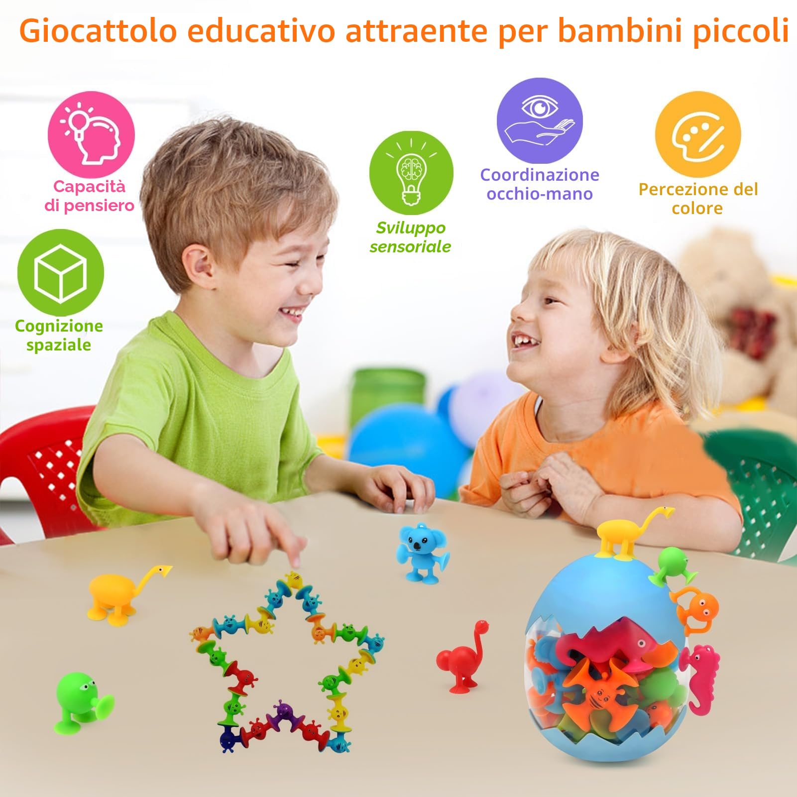 Giochi Bagnetto Neonato, 26 Pezzi Giocattolo a Ventosa in Silicone con Organizzatore, Giocattolo Sensoriale da Viaggio Giocattoli Bagno Educativi Regalo per Bambini 3 4 5 6 7 Anni