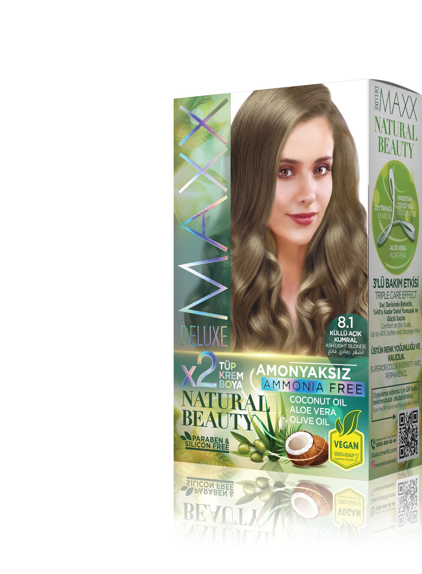 Maxx Deluxe Natural Beauty Amonyaksız Set Saç Boyası 8.1 Küllü Açık Kumral