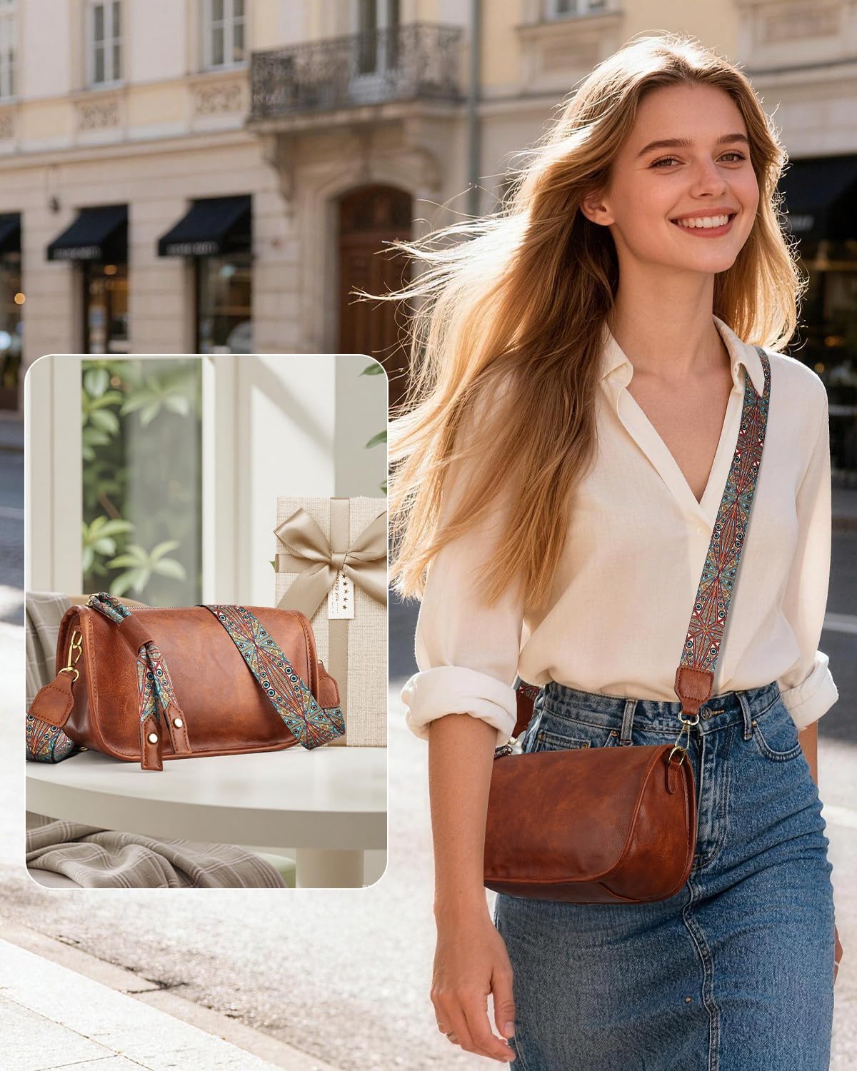 Vintage Crossbody Bags for Women, Vegan Leather Retro Cross Body Shoulder Handbag with Boho Strap Anti Theft Pocket | Decorated zipper, Boho strap, Anti theft, Spacious capacity, Ideal gift