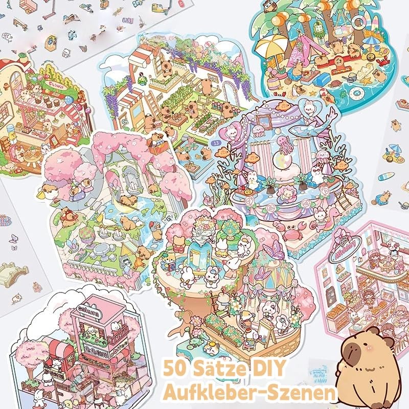 50 Sets Sticker Scene with Box-Packed with Tweezers,DIY 3D House Stickers Make You Own Mini Room Dessert Shop Ticket Office Amusement Park for Kids Adult Therapy Relief Stress Pass The Time - Image 4