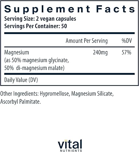 Miniatura 9 de Vital Nutrients - Magnesio glicinatomalato 120 mg - Formulado para apoyar la salud de los dientes los huesos y el corazón - Sin soja sin gluten sin