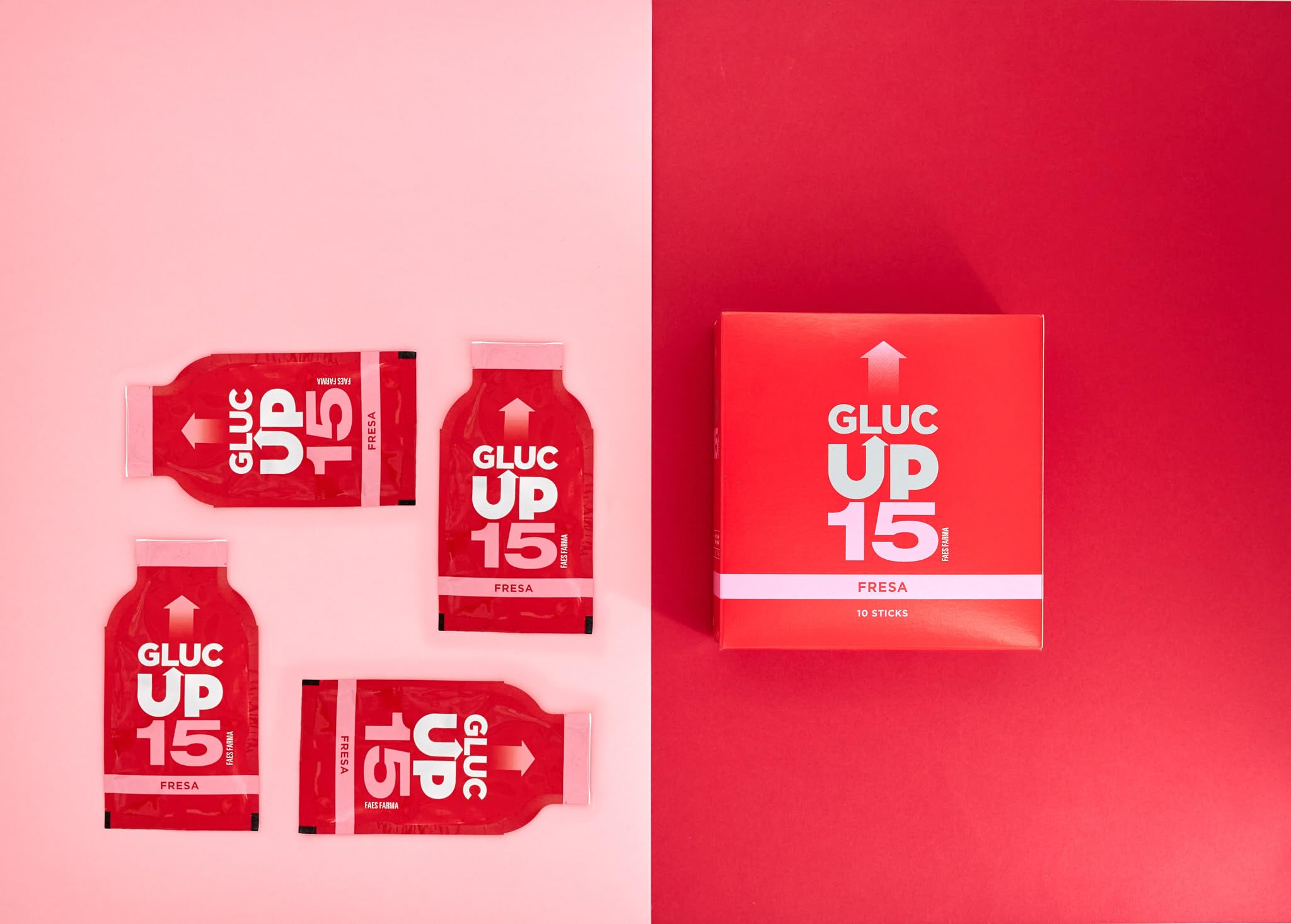 Gluc Up - Gluc Up 15, Complemento Alimenticio a Base de Glucosa, con 15 g de Glucosa, para las Bajadas de Glucosa, Sabor Fresa - 10 Stick de 30 ml