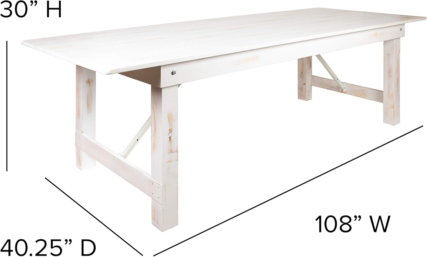 Flash Furniture HERCULES Series 9' x 40" Rectangular Antique Rustic White Solid Pine Folding Farm Table - Tables