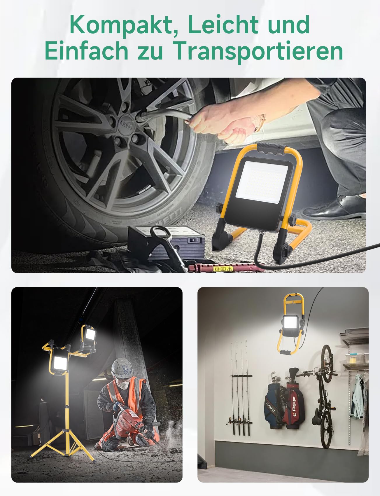 Aigostar Faro da Cantiere 50W, IP65 Impermeabile, Faretto Led da Cantiere con Spina, 6500K Bianco Brillante per Esterno, Lavori, Giardini e Garage, Rotazione 360°, portatile 2 pcs
