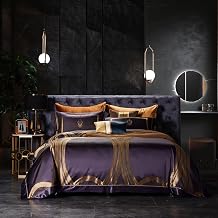 Baroque Design Bedding Sets,25Momme Mulberry Silk,Top Grade Jacquard,Duvet Cover Flat Sheets Pillowcase,Italian Minimalist Style,All Seasons Purple, King C.N. Standard