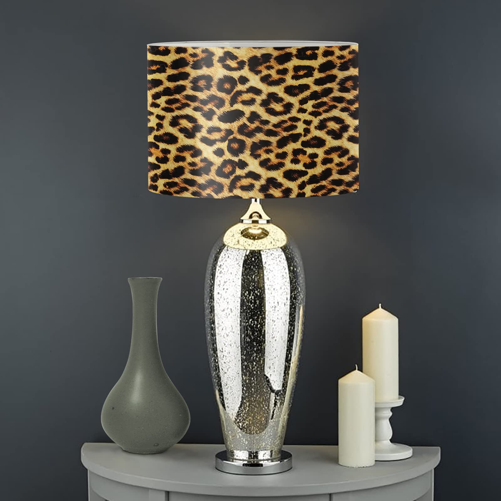 Biyejit Leopard Print Round Shaped Lampshade, Women Men's Family Lamp Shade for Farmhouse, Office, Home Decor