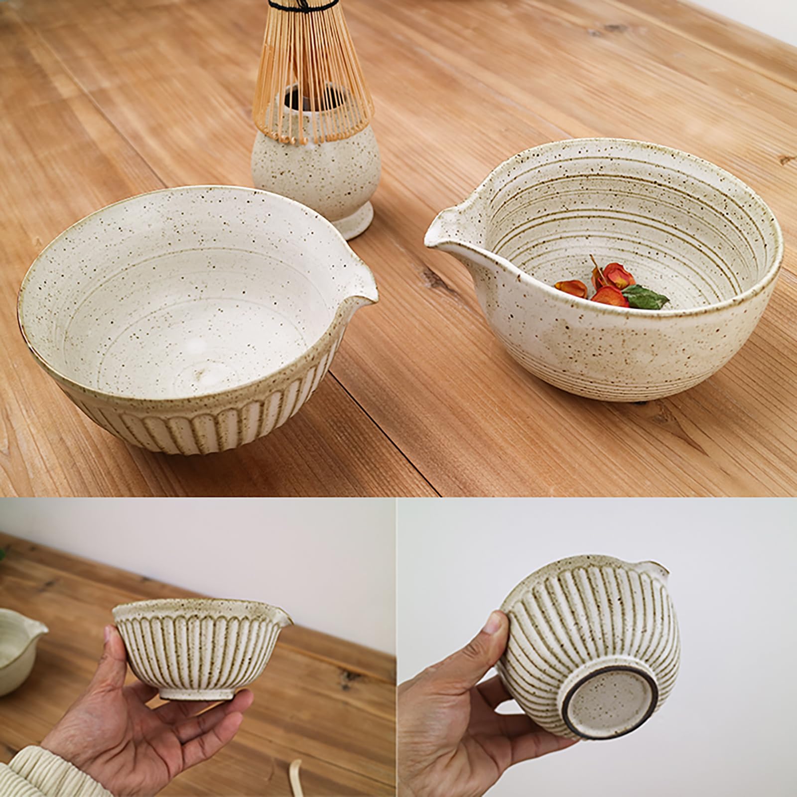 Juego Matcha 4 Piezas con Batidor de Bambú Japonés - Kit Iniciación Ceremonia Té Incluye Cuchara y Sostenedor Cerámico para Preparar Matcha(Color:b)