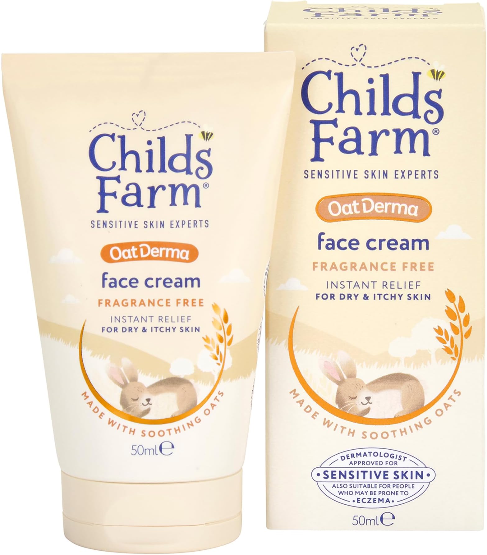 OatDerma Face Cream Moisturiser, Fragrance Free Hydration, Sensitive Skin Emollient, Soothe Baby Kids, 50ml
