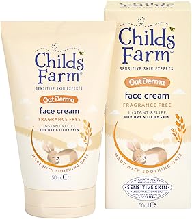 Childs Farm OatDerma Face Cream Moisturiser, Fragrance Free Hydration, Sensitive Skin Emollient, Soothe Baby Kids, 50ml