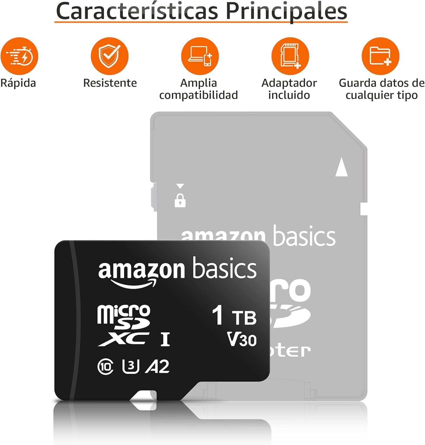 Amazon Basics Tarjeta de memoria microSDXC con adaptador de tamaño completo, A2, U3, velocidad de lectura de hasta 100 MB/s, 1 TB, negra 3