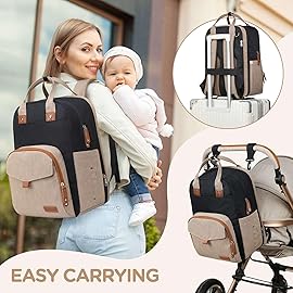 Qualyphant Large Diaper Bag Backpack for Two Kids Twins - Expandable Baby Bag (26-36L), Dual Big Compartments - Includes Changing Pad & Stroller Straps, Unisex Black Khaki