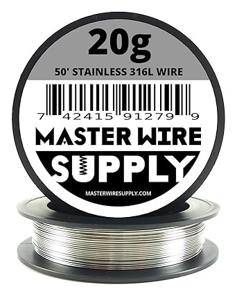 Stainless Steel 316L - 50 - 20 Gauge Wire - 50ft - 0.81mm - 0.032in - Made in USA - Master Wire Supply