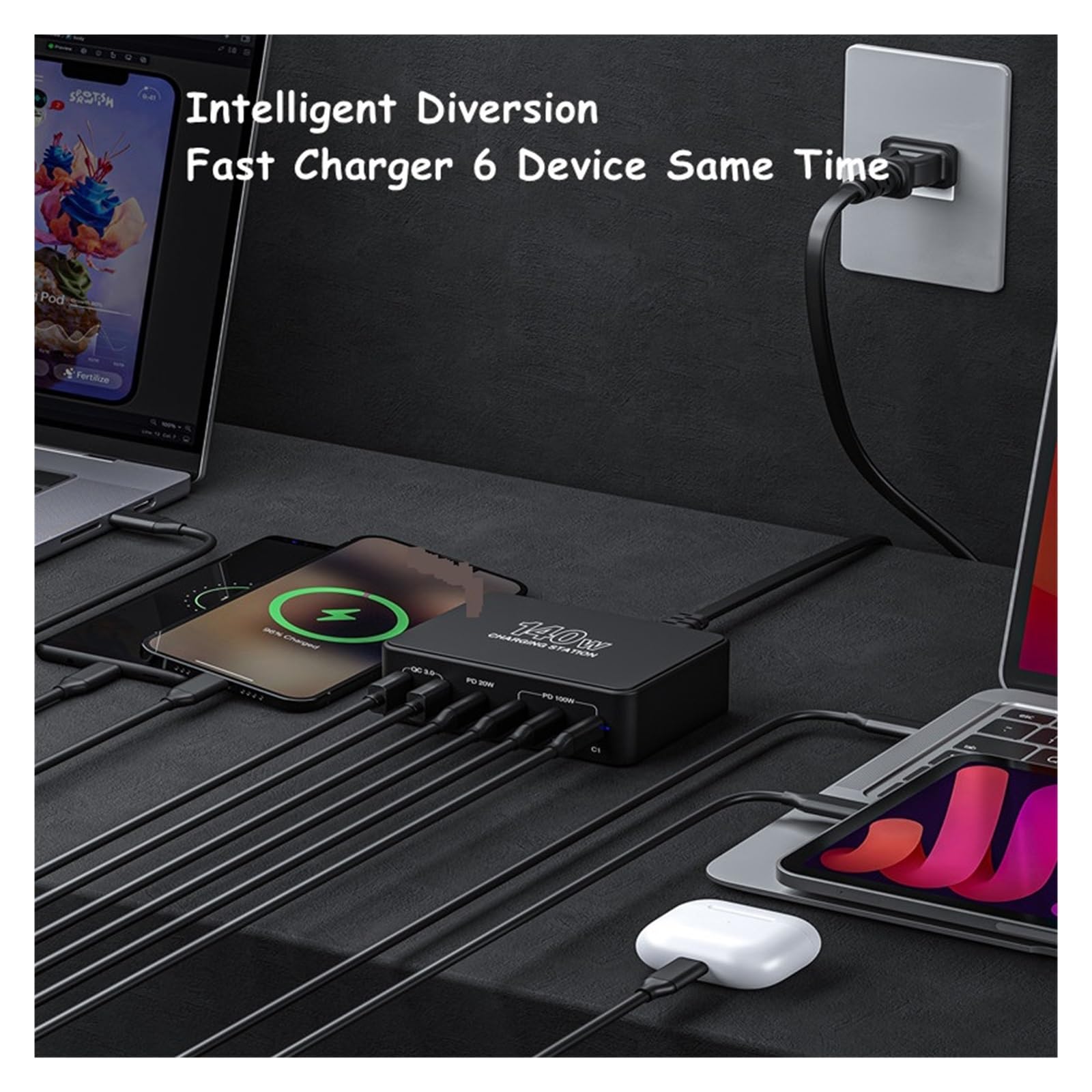 140W Universal 100W PD Cargador Rápido 6 Puertos USB QC3.0 Cargador De Carga For Computadora Portátil USB C Cargador Rápido
