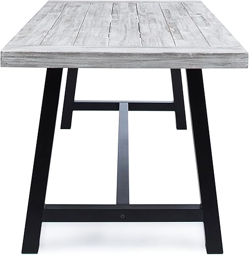 Miniatura 8 de Mesa de comedor de madera de chorro de arena gris claro al aire libre con metal rústico negro e