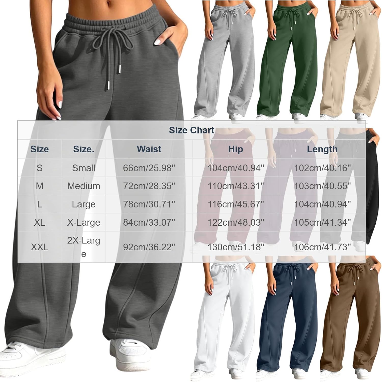 Sweatpants Women Baggy Drawstring Wide Leg Elastic Waist Gym Loose Casual Pants Fall Winter Trousers with Pockets