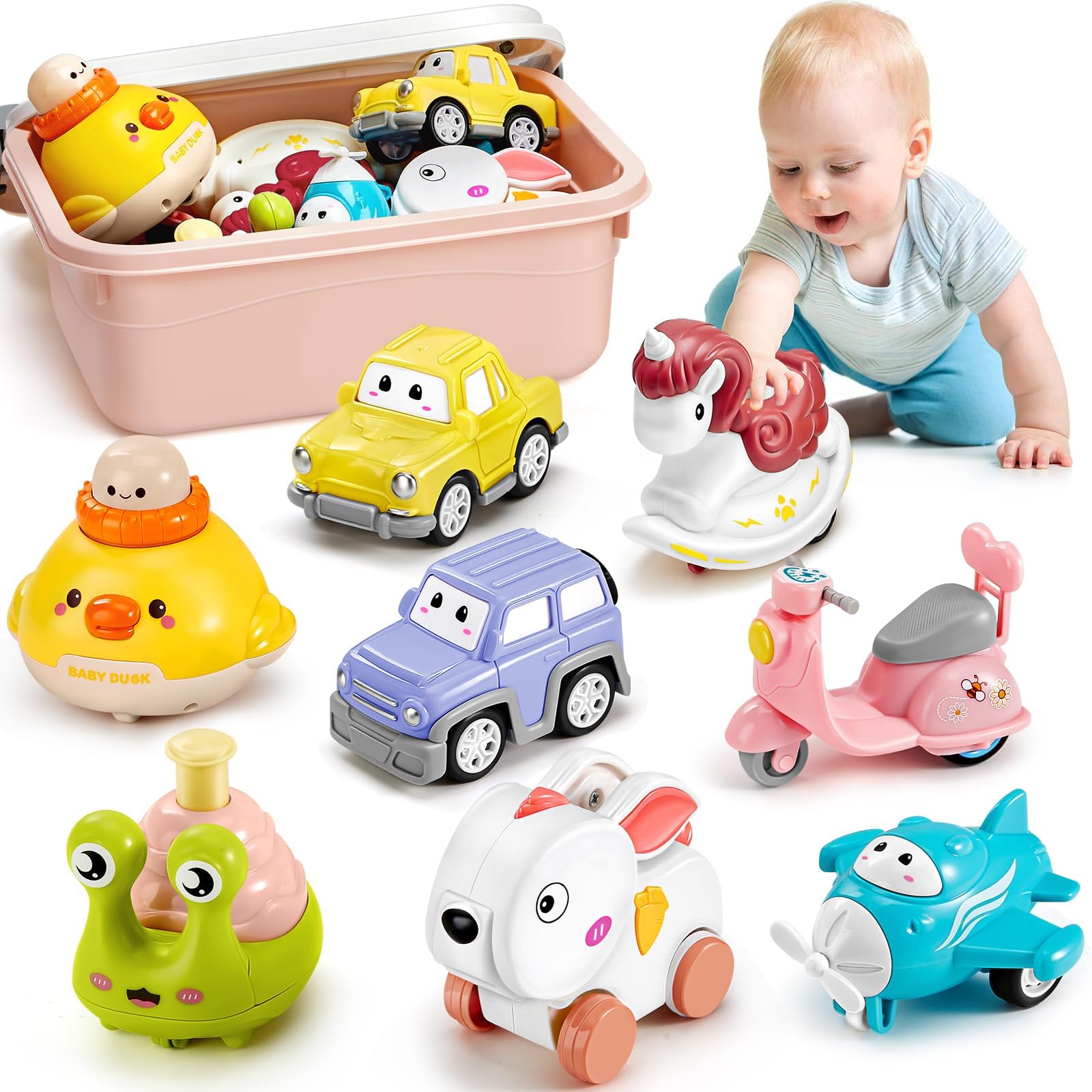 Toys for 1-3 Year Olds, Mini Car Press and Go, Pull Back Animal Toys