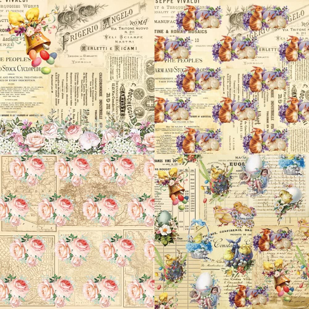 Scrapbookpapier, 24 stuks, bloemen, vintage, scrapbook, papier, bloemen, patroonpapier, eenzijdig decoratief karton, papieren verpakking, achtergrondpapier voor fotoalbum, scrapbook, knutselprojecten
