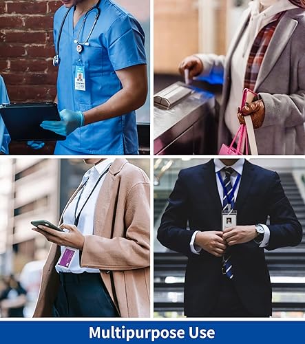 Miniatura 7 de Paquete de 50 soportes verticales para tarjetas de identificación, funda de plástico transparente para tarjetas de trabajo, protector de cubierta