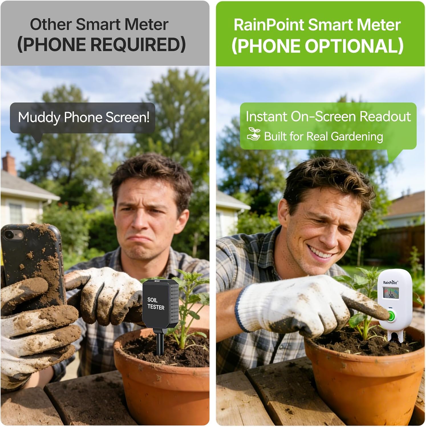 [2026 Version] RAINPOINT Visual Gauge Digital Smart Wireless Plant Moisture Meter Kit,Indoor & Outdoor Use,with WiFi Hub,Capacitive Leave-in Soil Hygrometer Sensor Garden House Plant Care Must Haves
