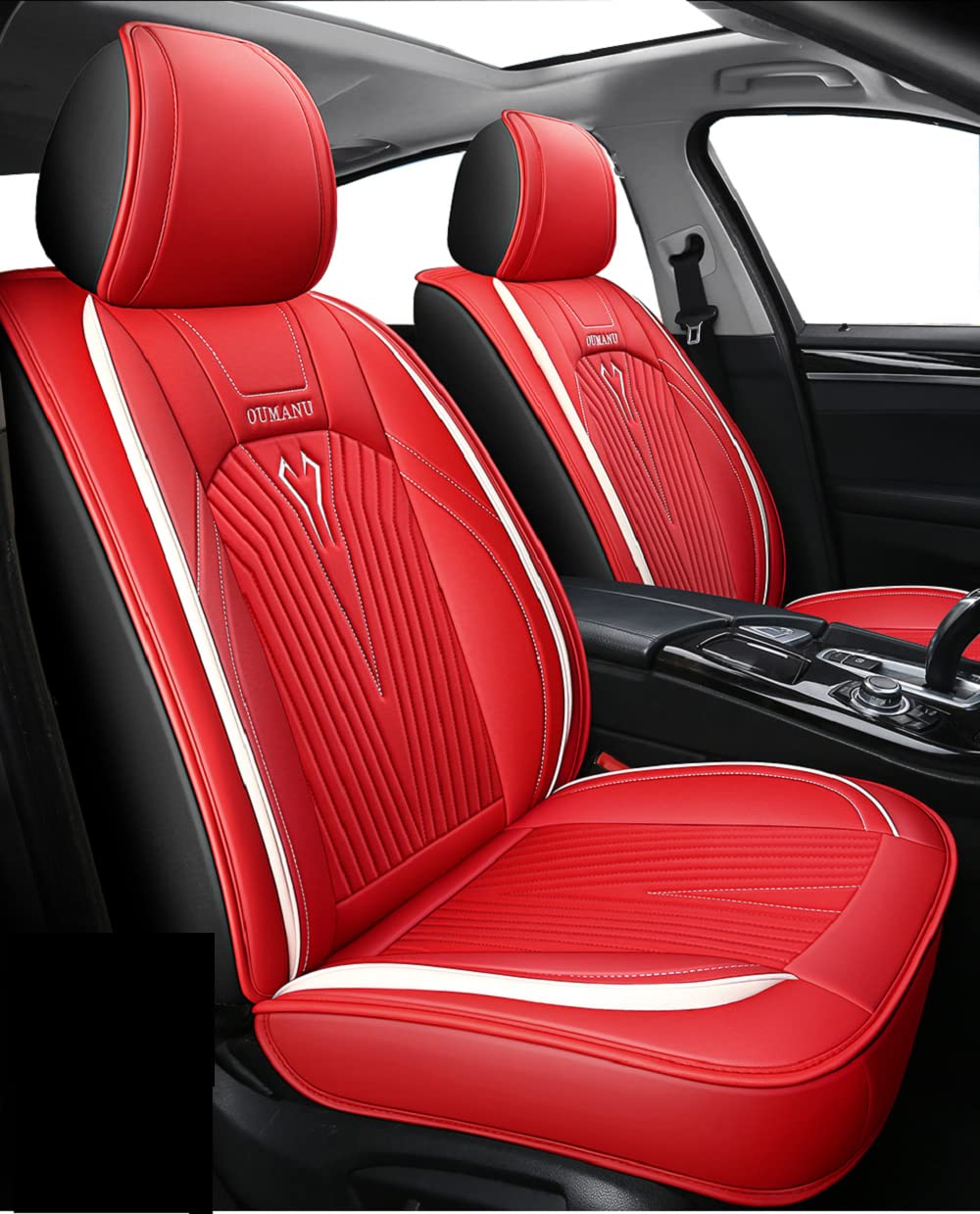 LKL PU Leather Car Seat Cushion Cover Full Set of 5 Seats for Cars Truck SUV Car Interior Accessories (Red)