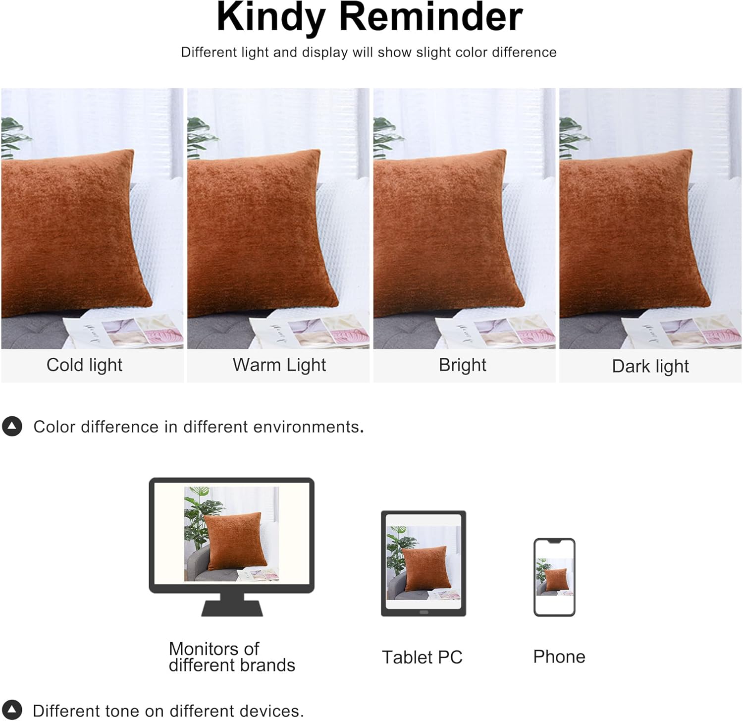 PiccoCasa Chenille Throw Pillow Covers, Soft Decorative Cushion Covers Water Repellent Couch Pillowcase Home Cute Pillowcases for Sofa Car, 16x16 Inch Burnt Orange - Image 8