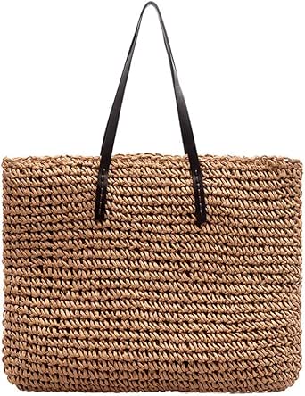 Grantop Borsa Di Paglia Da Donna Con Nappa - Intrecciata A Mano, Mini Borsa A Spalla Per Spiaggia Ed Estate