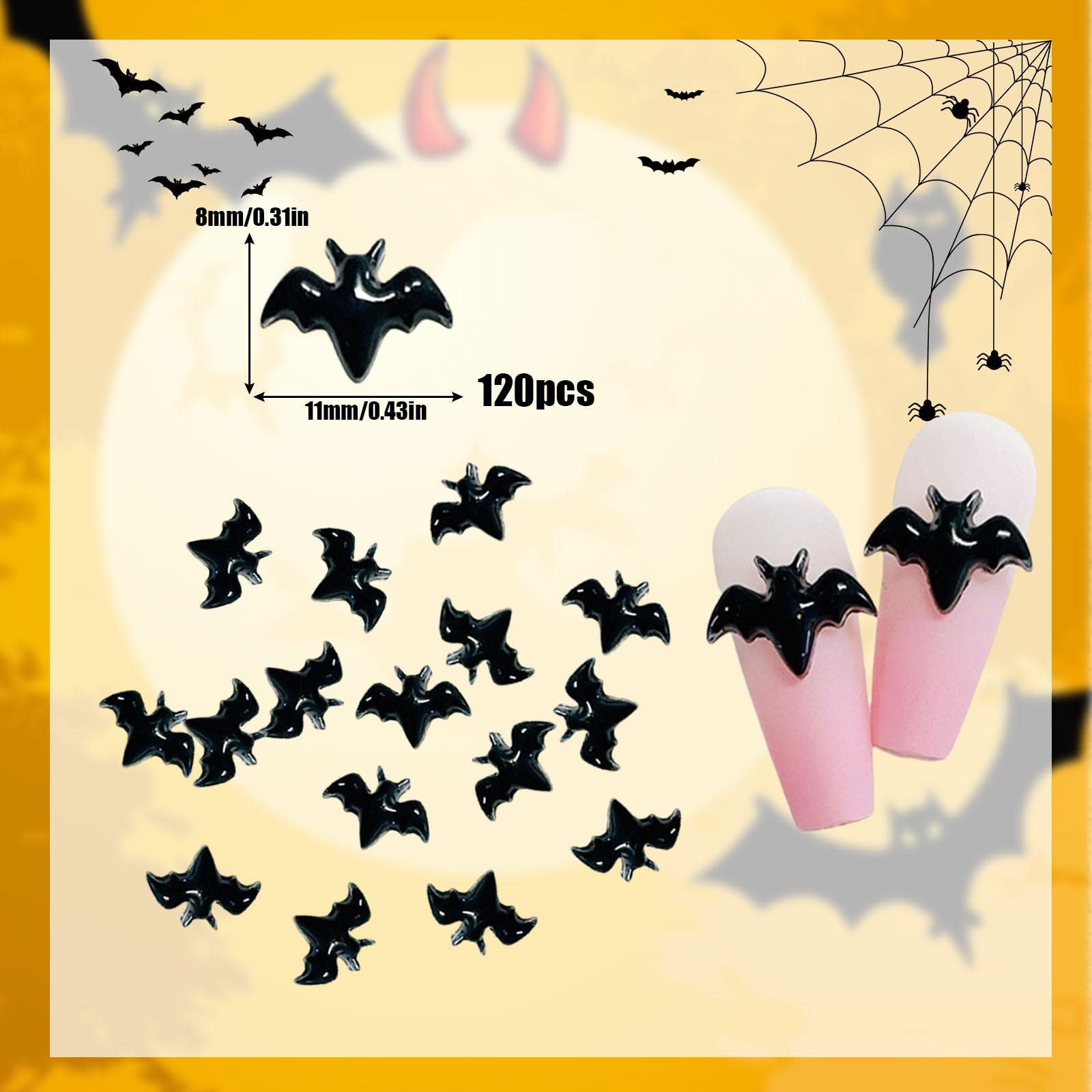 Amazon | ネイルパーツ ハロウィン 120個セット 3D 立体 コウモリ