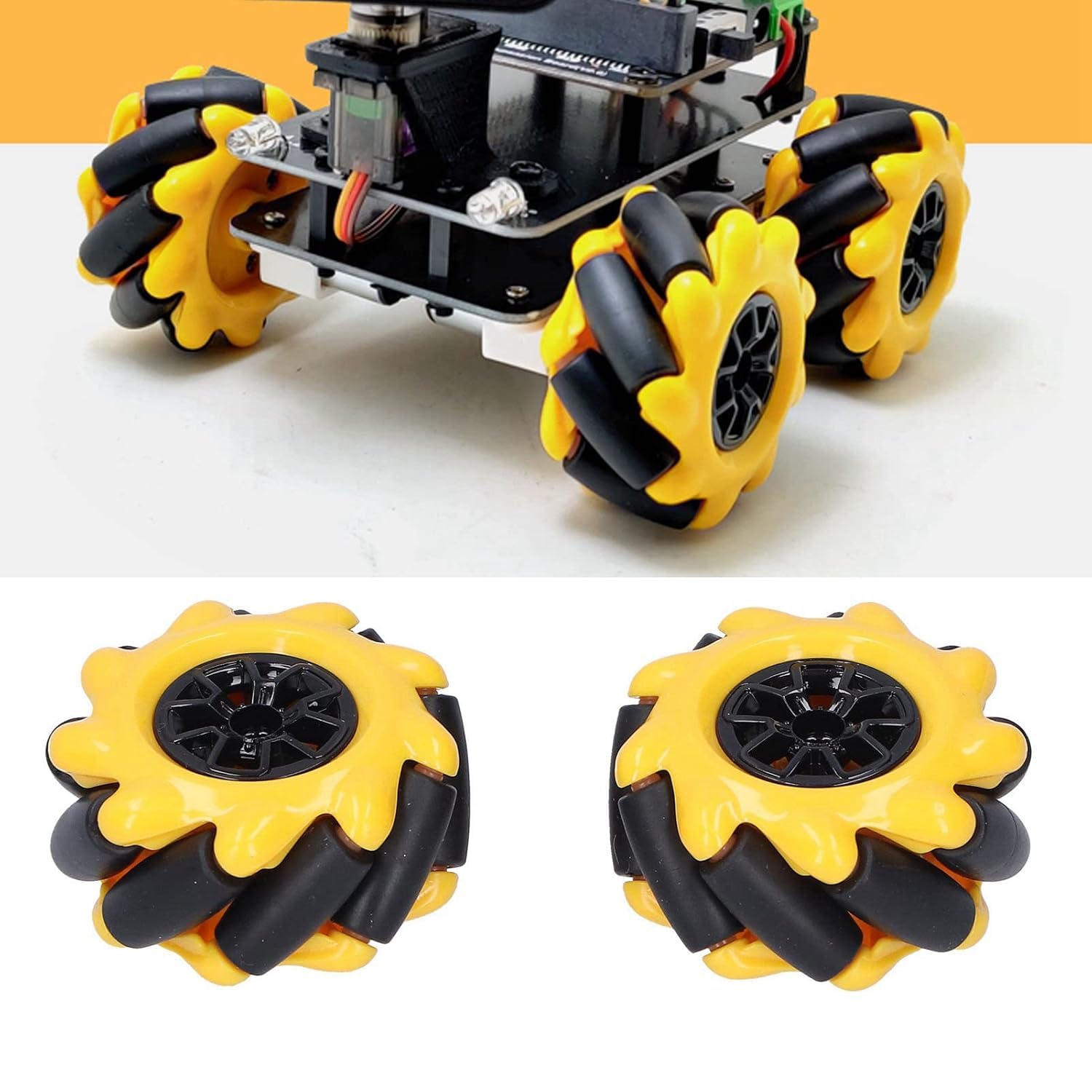 48mm Mecanum Wheel Set 4 Pack for Smart Robot Car Omni-Directional Rubber Wheels Compatible with TT Motor and Building Blocks Yellow Black DIY Robotics Parts Accessories 4
