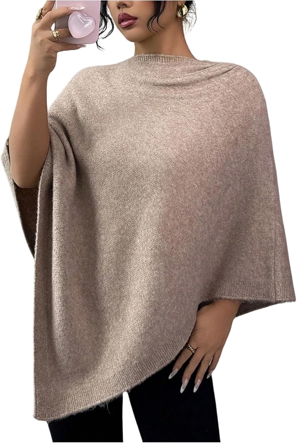Women's Ponchos Sweater Shawl Wraps Knit Poncho Cape Boat Neck Asymmetrical Pullover Tops