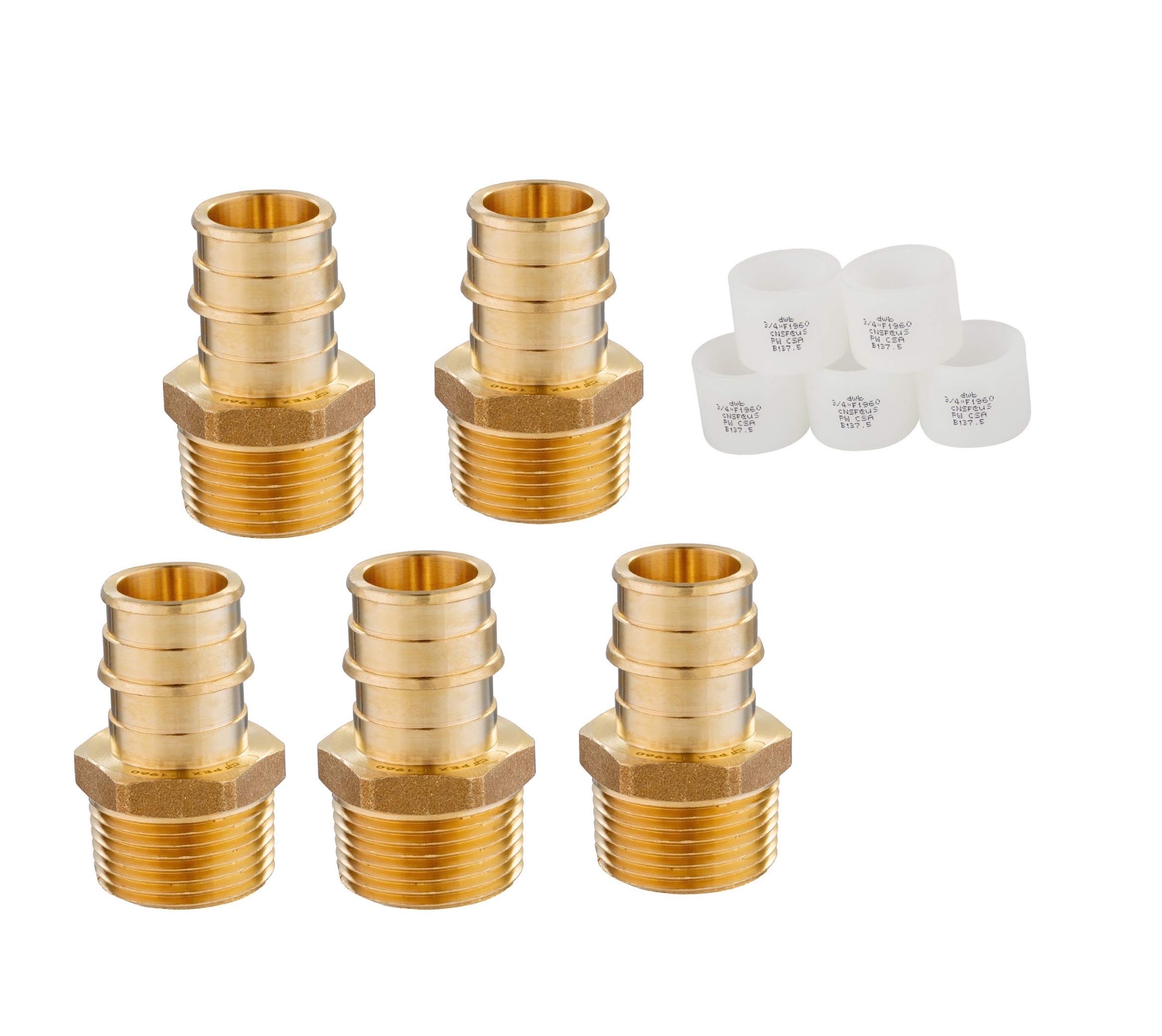 EFIELD Pex A, 3/4 Zoll x 3/4 Zoll NPT-Adapter Schlauchverbinder, Erweiterungs-Messing-Armaturen, F1960 mit 5 Stück 1,9 cm Erweiterungsringen, 5 Stück
