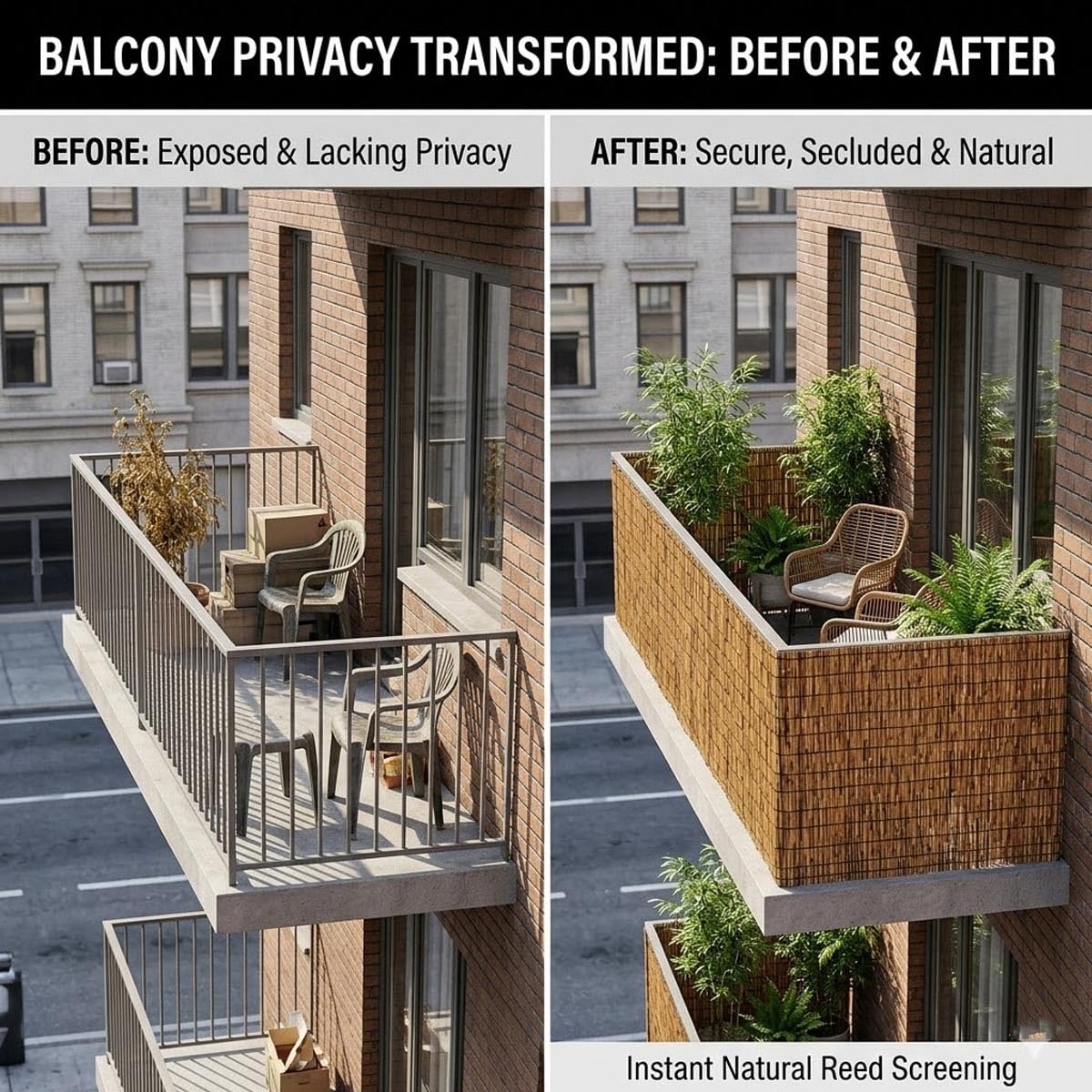 Pantalla de Privacidad de Cañizo Natural y Bambú 0.8 1 1.2 1.6m Valla de Ocultación for Jardín y Balcón, Rollo Cortavientos y Sombreo for Terraza Exterior(Natural,100x1000cm)
