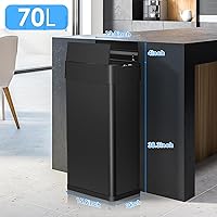 Vista 3 de Arlopu Basurero automático de 18.5 galones, cubo de basura de acero inoxidable con sensor de movimiento de 70 pulgadas, papelera cepillada sin