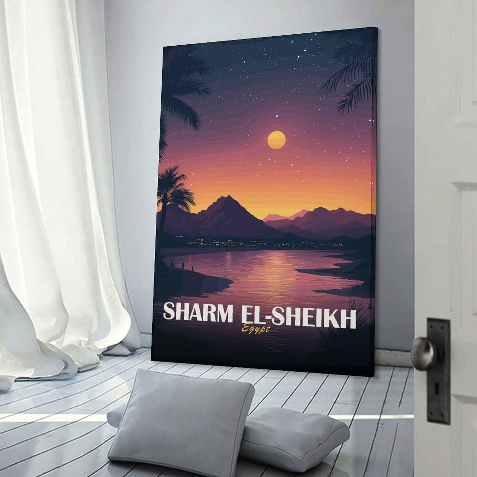 Junmoney Sharm El-Sheikh Egypt Sunset Landscape Decorative Wall Artwork, 08x12inch(20x30cm), for Study, Office Or Focused Interiors, A Smart Decor Choice for Study Walls